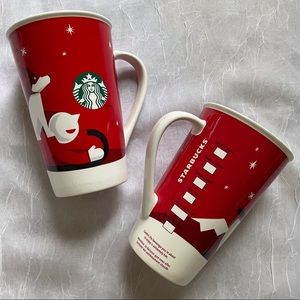 Starbucks 2011 Holiday Mug Set Of 2 Dog Sled
